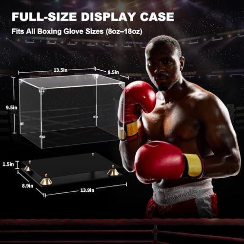 KOLIPI Boxing Glove Display Case Acrylic Full Size Case, 13.5x8.5x9.5 in - size: 13.5 x 8.5 x 9.5 inches