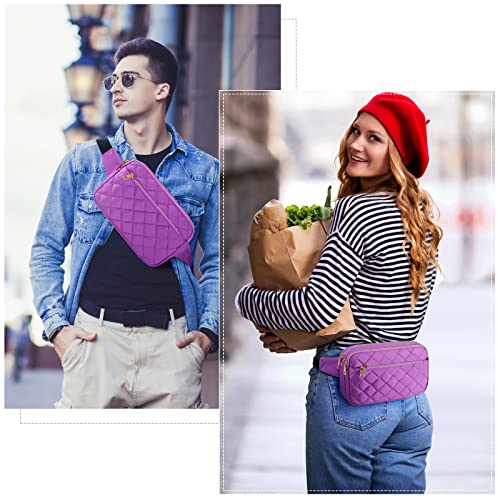 CXWMZY Fashion Fanny Packs for Women & Men, Girls Boys Teens Waist Bag Hip Bum Bag Cute Fanny Pack Casual Bum Bag with Multi-Pockets Adjustable Belts for Disney Traveling Cycling Running (Purple) - color: Purple