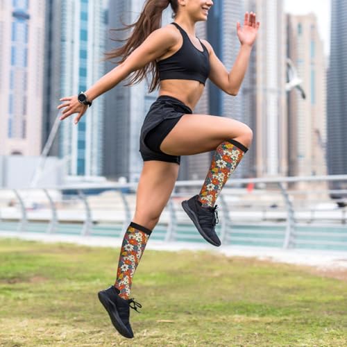 Compression Socks Knee High Circulation Support Socks For Women Men Athletic Running Hiking Travel - color: Retro Flowers