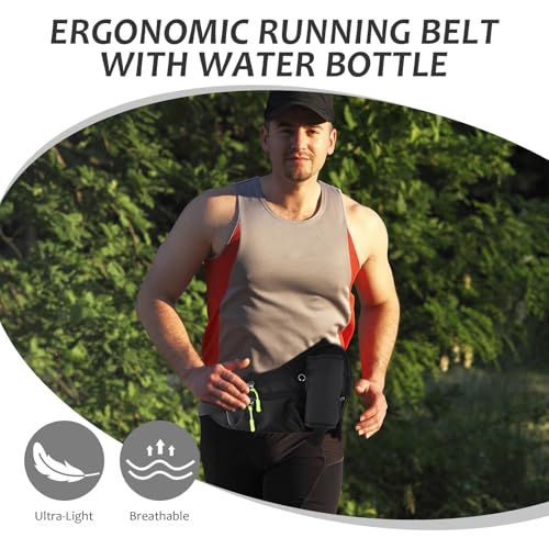 Running Belt with Water Bottle Black Fanny Pack with Water Bottle Holder, Running Hydration Belt Suitable for Hiking, Running, Walking, Jogging, Camping (With White Water Bottle * 2)