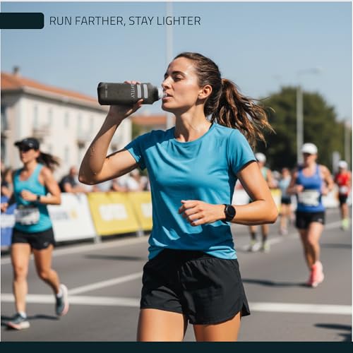FITLY Soft Flask Running Water Bottle - Collapsible Hydration Flask - color: Black, size: 13.5 Ounces