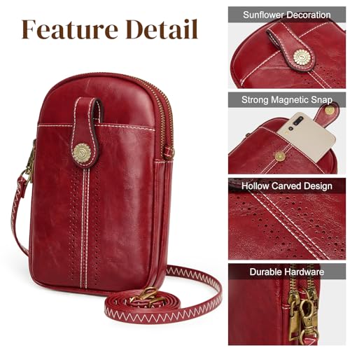 S-ZONE Small Crossbody Bags for Women Trendy RFID Blocking Cell Phone Purse - color: Red