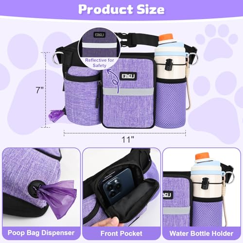 ETACCU Heavy Duty Hands Free Dog Leash with Zipper Pouch Waist Belt for Large Medium Dogs for Running, Walking, Jogging and Hiking, Dual Padded Handles and Durable Bungee (1 Dog Purple) - color: 1 Dog Purple