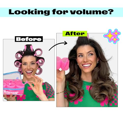 Trademark Beauty Self-Grip Hair Rollers - Lasting Defined Curls, Extra Hold, All Hair Types, Bouncy Blow Out, Self-Grip Rollers - Pink, (Pack of 18) - size: Medium