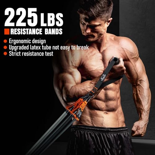 Resistance Bands with Handles, 175lb Exercise Bands for Working Out - color: 225LBS Black Orange