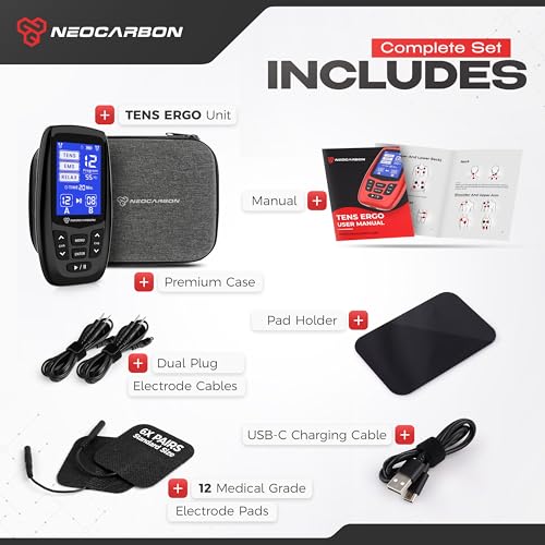 NEOCARBON TENS Unit Muscle Stimulator Ergo Machine for Pain Relief, Black - color: Black