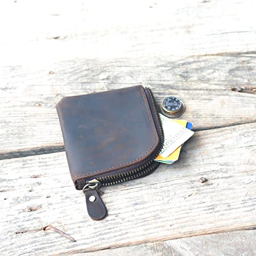 JJNUSA Genuine Leather Zipper Coin Purse Wallet With Key Car Smart Holder, Change Purse, Coin Pouch Holder For Men (Darkbrown) - color: Darkbrown