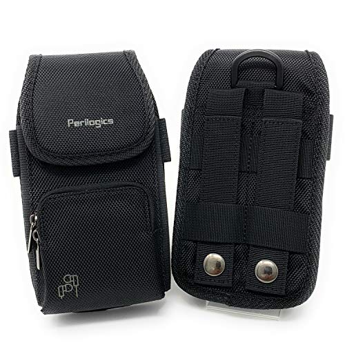 Perilogics Tactical MOLLE Phone Holster for Men, EDC Cell Phone Pouch with Belt Clip, Durable Nylon Belt Phone Holder Fits iPhone 17/16/15/14 Pro Max, Samsung S25/S24 Ultra with Rugged Case - color: Black-Molle