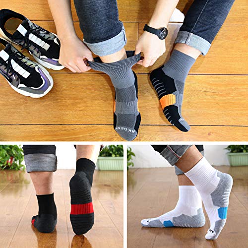 AKOENY Men's Athletic Quarter Socks 6-Pack - color: White