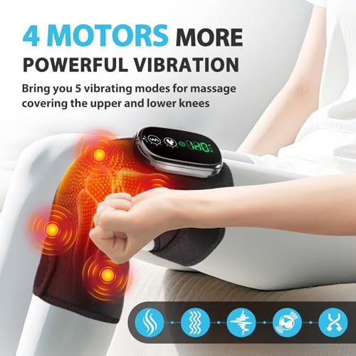 Cordless Heated Knee Massager for Pain Relief, FSA Eligible HSA 2026 Upgrade 4-Motor Full-Coverage Vibration & Heat, XL Heating Knee Brace for Targeted Pain Relief in Knee, Shoulder & Elbow, 5 Heat Levels & 5 Massage Modes