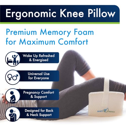 Sports Medica Knee Pillow for Side Sleepers, Memory Foam Leg Pillow Cushion - color: White