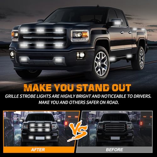 XRIDONSEN 8PCS Sync Truck Grill Lights 32 LED White Strobe Lights - color: White