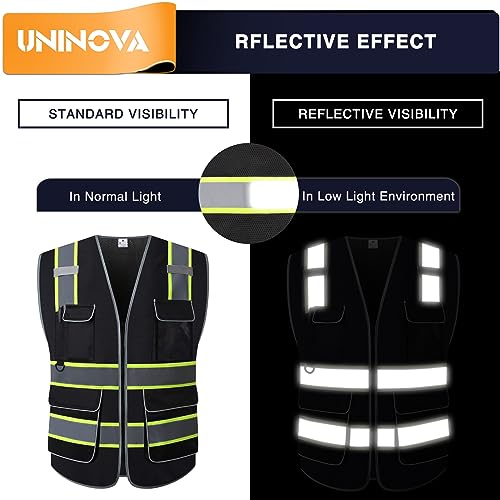 High Visibility Safety Vest - Multi Pockets Reflective Mesh Breathable Workwear, ANSI/ISEA Standards (4X-5X, Black Mesh-02) - color: Black Mesh-02, size: 4X-5X