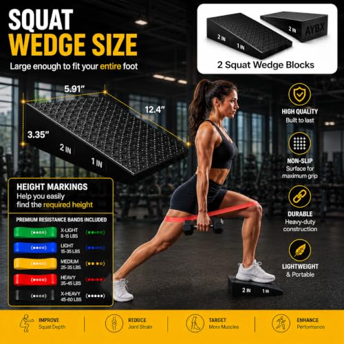 Squat Wedge Block, Non-Slip Adjustable Slant Board for Squats, 5 Bands