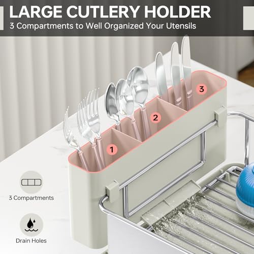 Urackify Dish Drying Rack, Stainless Steel Dish Rack for Kitchen Counter - color: Light Green