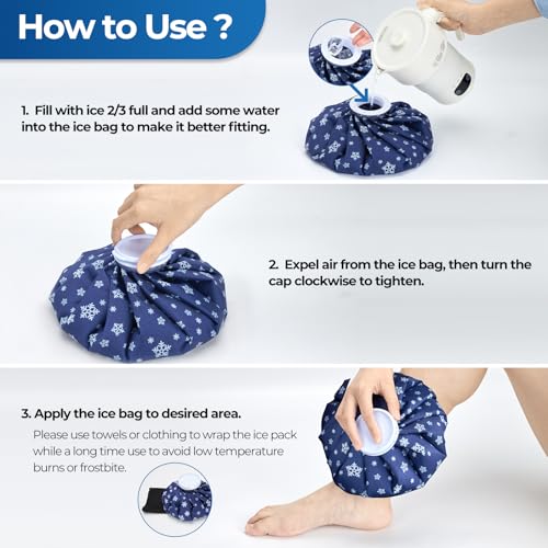 Ohuhu 3 Pack Ice Pack and Ice Bag for Injuries Hot Cold Therapy 6"/9"/11"