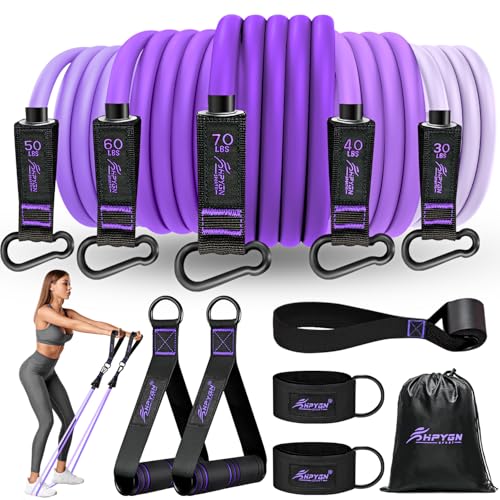 HPYGN Resistance Bands with Handles, 150 lb Exercise Bands for Home Workout - color: purple, style: 250LBS