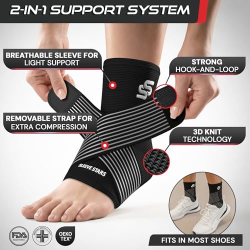 Sleeve Stars Ankle Brace Men & Women Support (Single/M:10"-12"/Black) - color: Black, size: Medium