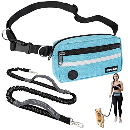 PetAmi Hands Free Dog Leash Waist Belt Bag Fanny Pack, Single, Sea Blue - color: Turquoise, size: 1 Leash