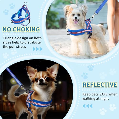 SlowTon No Pull Small Dog Harness and Leash Set with Front Clip - color: Dark Blue, size: XX-Small