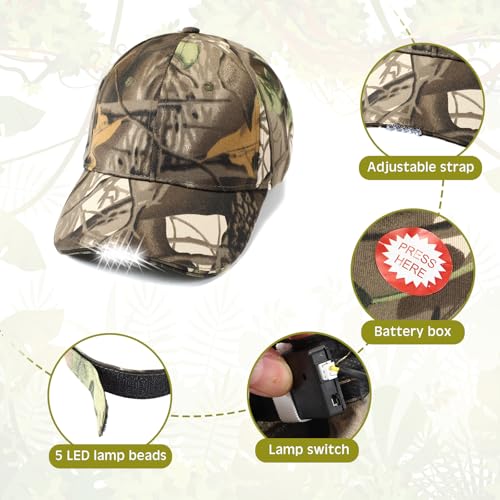 Syhood 2 Pieces LED Baseball Cap Flashlight Hat Hand Free - color: Black,Camouflage