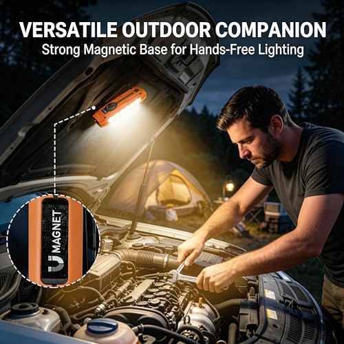 HAUSBELL Flat EDC Flashlight 1800LM Turbo, 0.6" Ultra-Slim Pocket Light with Stepless Dimming Dial, Magnetic Base, 365nm UV & Red Laser, Side-COB Flood, USB-C Fast Charge, IP44 Weatherproof - color: Orange