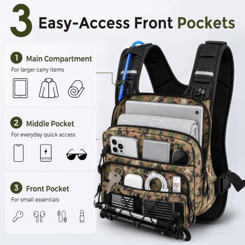 Running Vest Water Backpack with 2L Leak-Proof Bladder for Men & Women - color: Camo Green