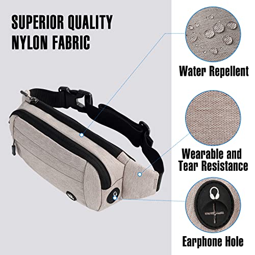 WATERFLY Small Fanny Pack Crossbody Lightweight Waist Bag for Woman Man - color: Beige