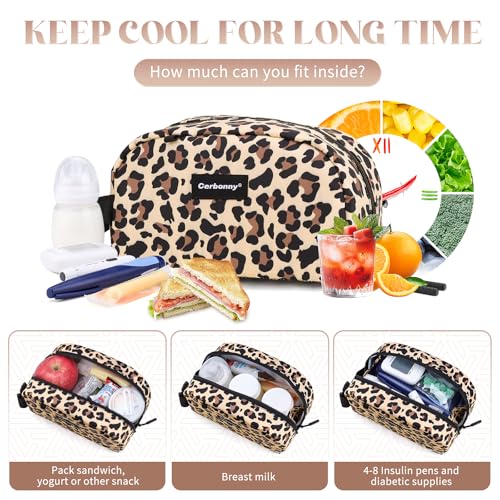 Cerbonny Small Cooler Bag,Freezable Lunch Bag,Built-in ice pack - color: Brown Leopard