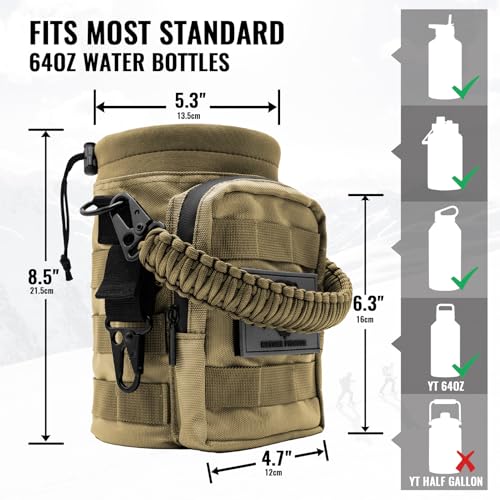 NATURE PIONEOR 32 64 128oz Tactical Water Bottle Pouch, MOLLE Bottle Holder - color: Khaki, size: 64OZ