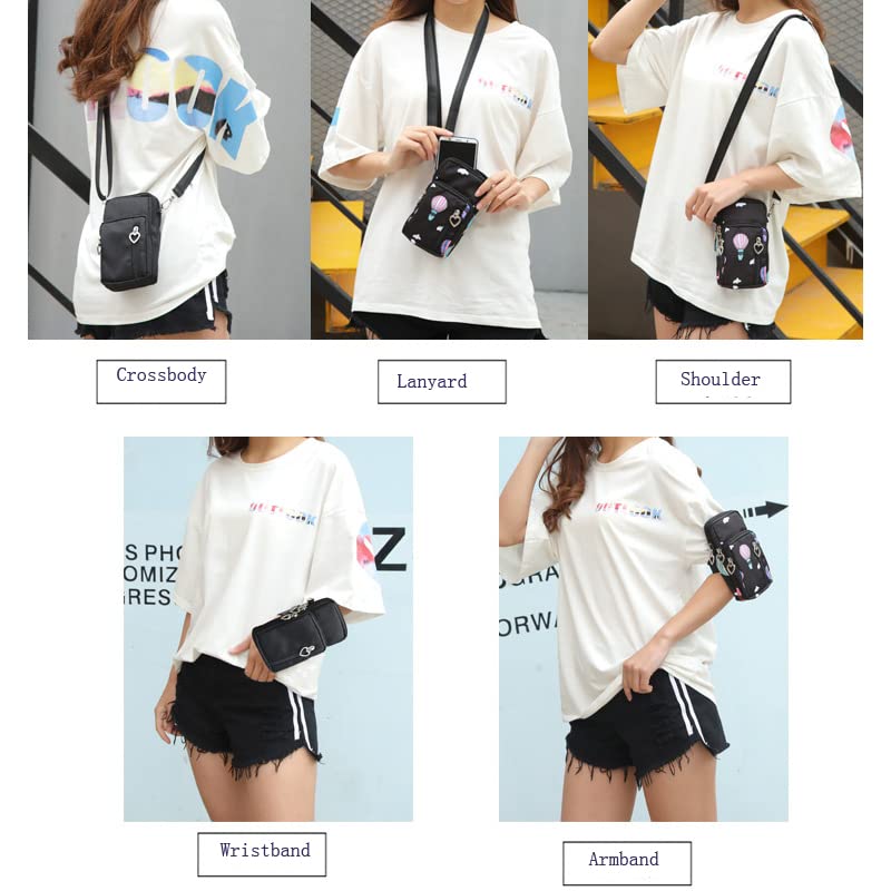 Women Small Crossbody Bag Cell Phone Purse Shoulder Pouch Armband Wallet Case Handbag for iPhone Samsung Google Pixel - color: Black