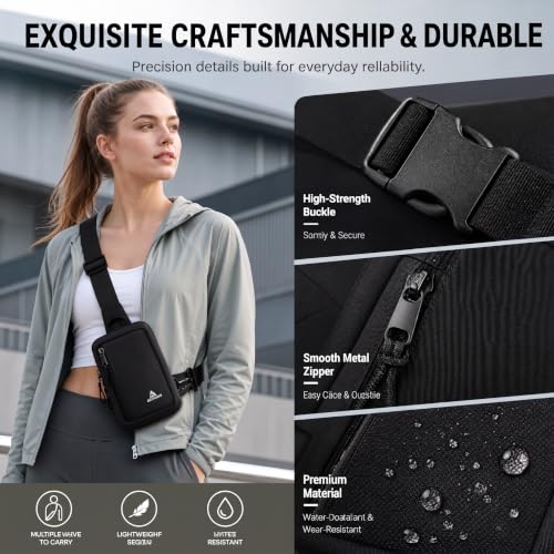 Small Crossbody Phone Bag for Men Women Mini Sling Bag Travel Running Cell Phone Shoulder Daypack with Keyholder - color: BLACK