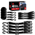 Jack Boss Ratchet Tie Down Straps Set,1500 lbs Break Strength, 1" x 15' Heavy Duty Ratchet Straps with 4X Soft Loops Padded Handles Coated S Hook, Fits for Moving Appliances Motorcycle ATV Truck,Black - color: Black-4pcs
