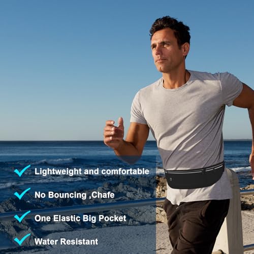 Slim Running Belt for Women Men,Runners Fanny Pack Phone Holder,Money Belt,Running Gear Accessories,with 3 Pockets(Black) - color: Black