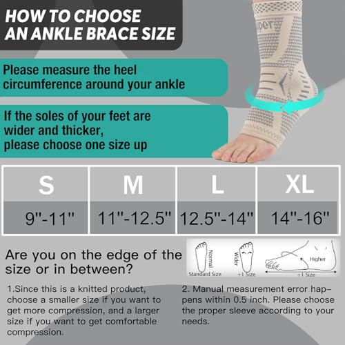 INDEEMAX Copper Infused Ankle Brace for Sprained Ankle, Ankle Compression Sleeve Ankle Support for Women & Men, Achilles Tendonitis Brace, Skin Silver, S - color: Skin Silver 2 Pack, size: Small