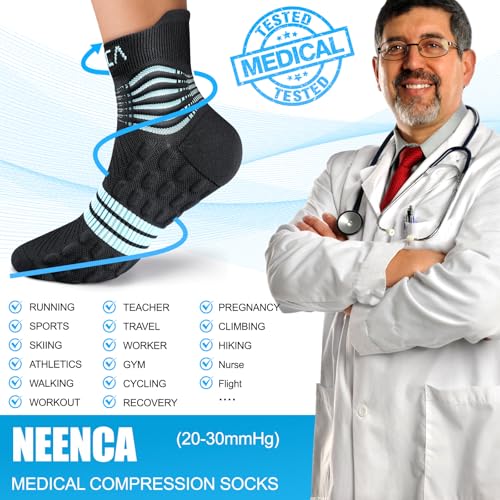 NEENCA Professional Compression Socks for Women Men Circulation, 20-30 mmHg - color: Black Blue, size: Small