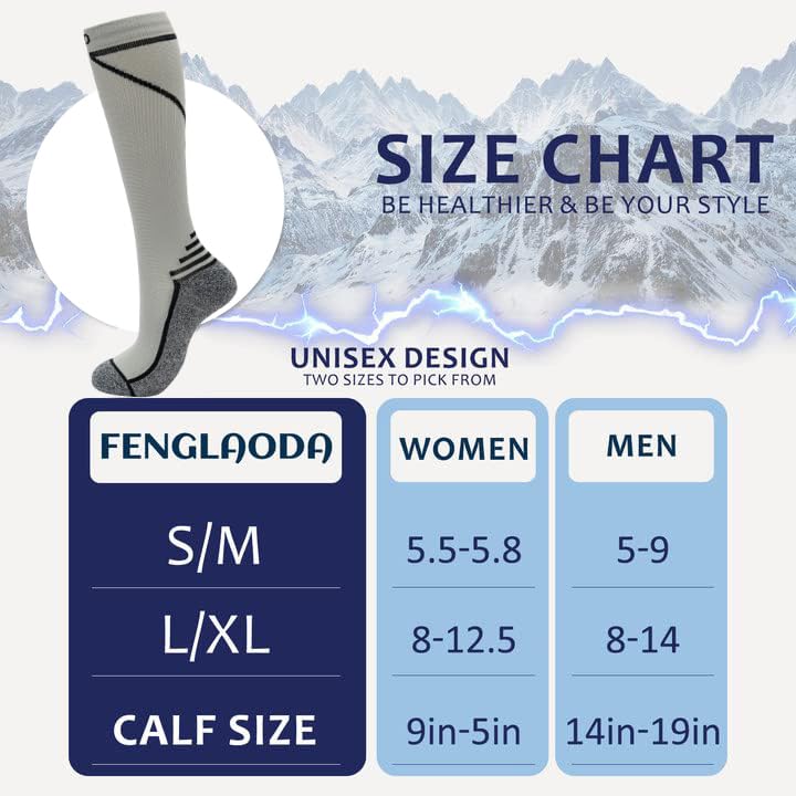 fenglaoda 8 Pairs Compression Socks for Men & Women 20-30 mmHg Knee High Nurse Pregnant Running Medical and Travel Athletic - color: 03-8 pairs-grey/white line, size: Small-Medium