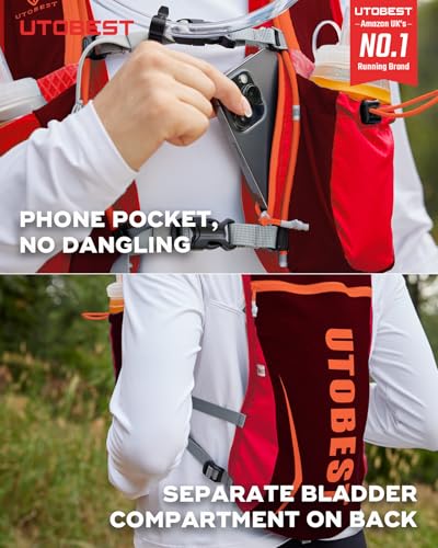 UTOBEST Running Vest Lightweight Hydration Vest Pack 5L UTR104 - color: Red Vest 5L with 2 x Soft Flask