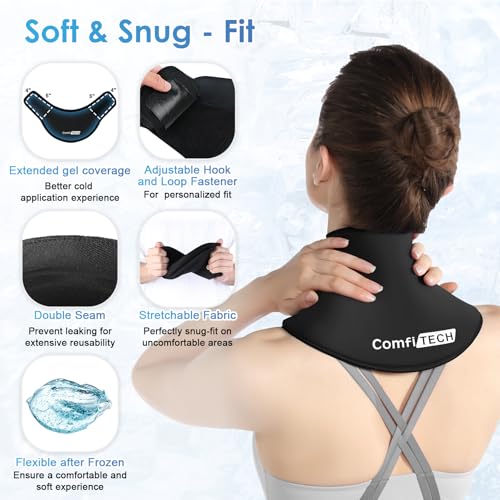 ComfiTECH Extended Neck Ice Pack Wrap Gel Coverage for Shoulder, M, 2 Pack - size: Medium