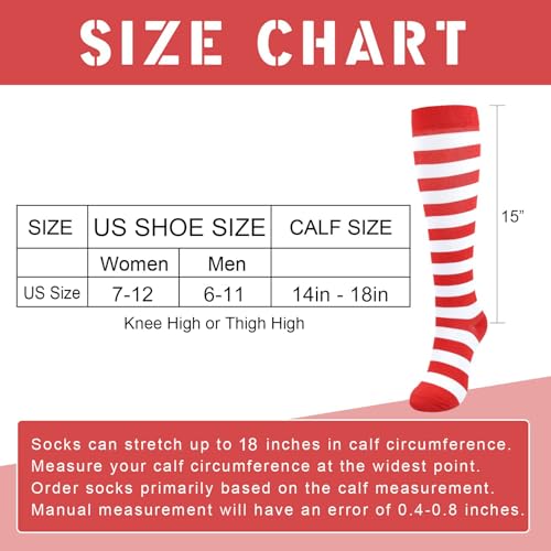 Junely Compression Socks for Women Knee High Striped Polka Dot Stockings - color: A1-red and White