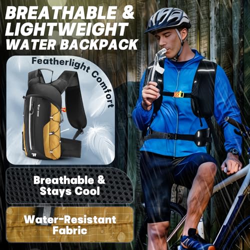 Hydration Backpack - Lightweight Water Backpack with 2L Water Bladder, Small Hiking Backpack for Running Cycling Camping Rave for Men Women - color: Orange1