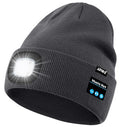 ATNKE LED Lighted Bluetooth Beanie Hat,USB Rechargeable 4 LED Wireless Music Running Headlamp Cap Gift for Men and Women - color: #Gun Gray