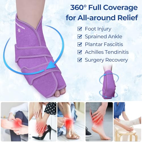 KingPavonini Ankle Foot Ice Pack, Standard Size, Purple, 1 Wrap+4 Gel Packs - size: Standard, style: Purple (1 Wrap+4 Gel Packs)