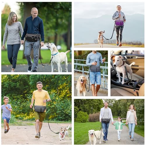 TUDEQU 4-in-1 Hands Free Dog Leash with Large Fanny Pack for Large Dogs - color: PURPLE