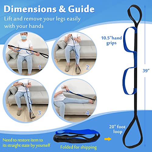 Leg Lifter Strap Medical Foot Lift After Surgery for Knee Hip Replacement Recovery Kit Mobility Aids Physical Therapy Leg Pull Strap Rigid Loop Foot Lifter Thigh Portable Leg Lifting Strap - 37" Long