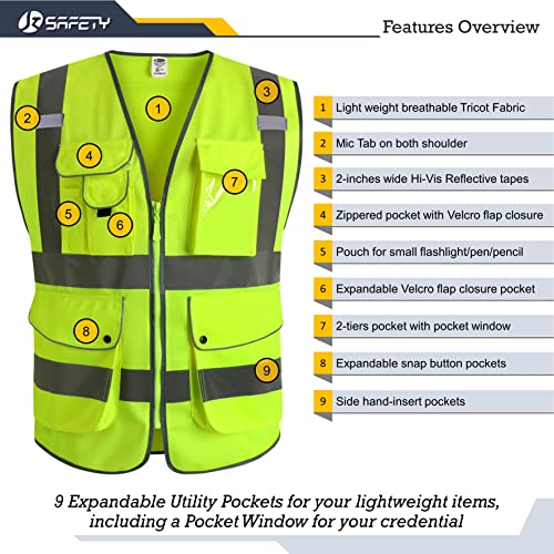 JKSafety 6 Pack Safety Vest for Men Women Reflective JK155 Yellow M - color: 155-yellow, size: Medium