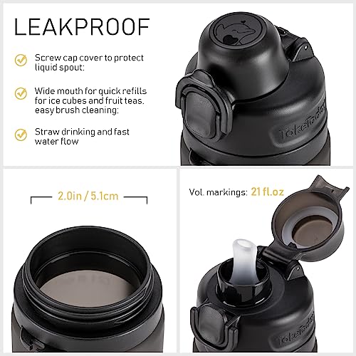 TakeToday Collapsible Water Bottles 21oz (600mL), Foldable Platinum Silicone Travel Water Bottle with Straw & Carry Strap, Leak-Resistant Screw Lid, Wide Mouth, BPA-Free for Hiking, Camping, Travel - color: Black&Jungle