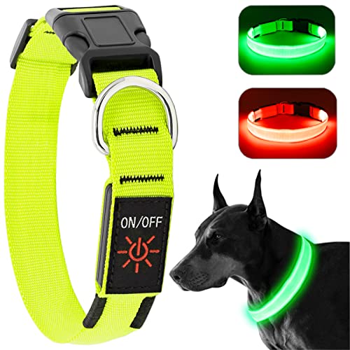 Light Up Dog Collar, Rechargeable USB Collar, Waterproof, Luminous LED Collar, Adjustable, Super Bright, Night Walking for Small Medium Large Dogs, Green, L - color: Green, size: Large