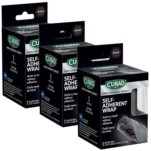 CURAD Performance Self-Adherent Athletic Wrap, 3 in x 5 yds, Black, 3 Rolls - size: 1 Count (Pack of 3)