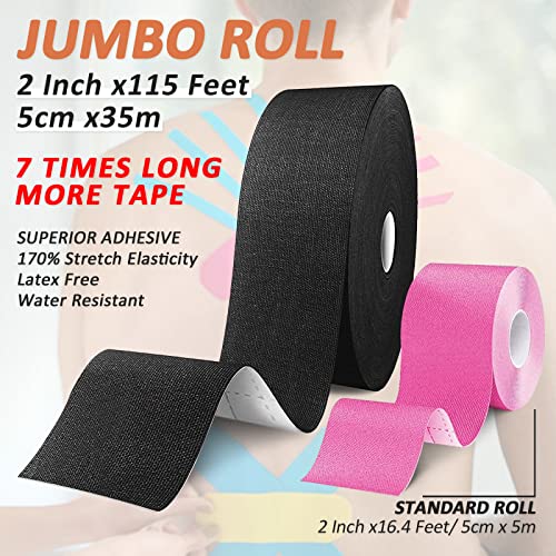Black Kinesiology Tape Waterproof Jumbo Roll Uncut for Sports & Recovery